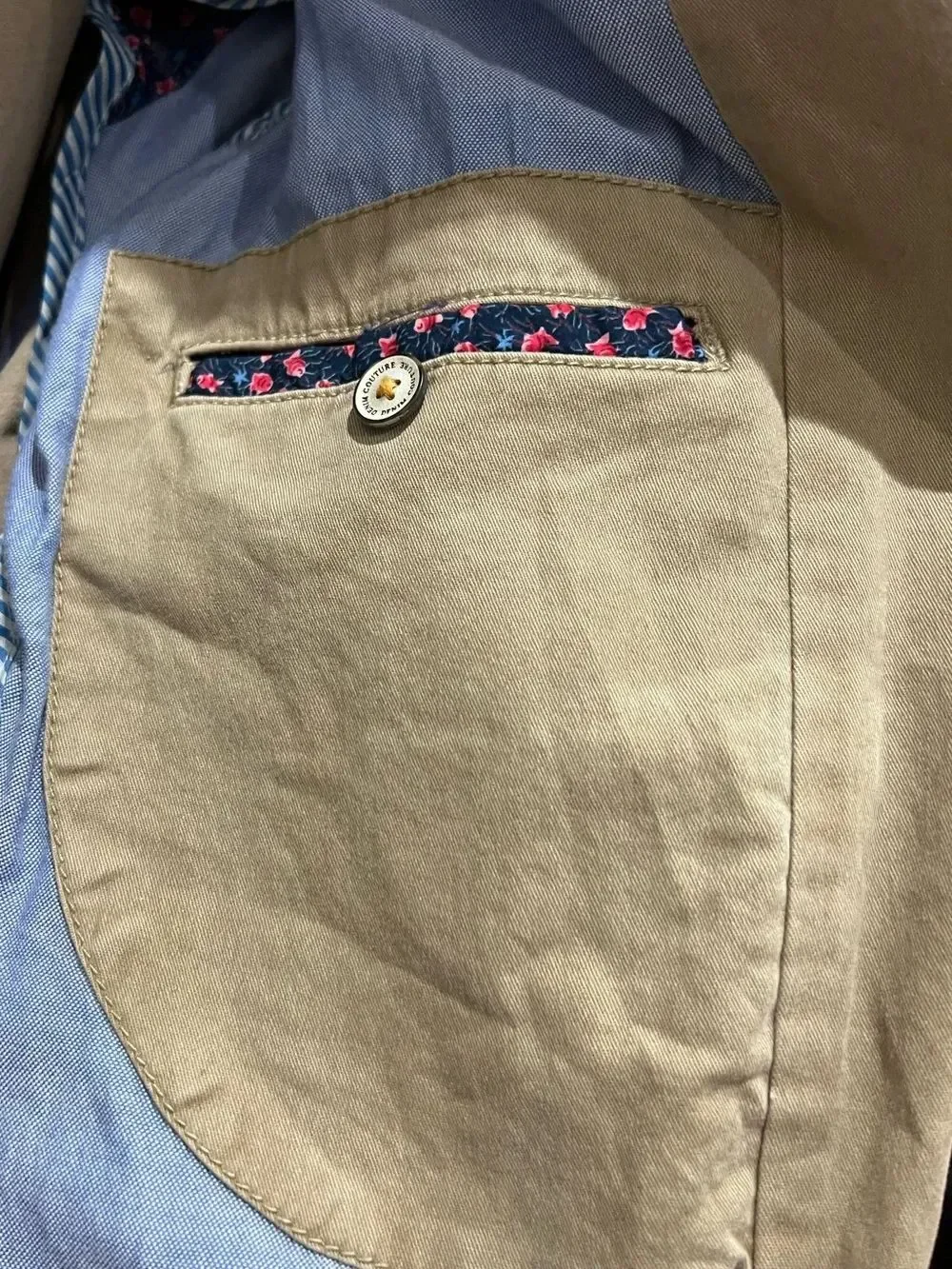 Zara Man Blazer Cotton Denim Tan Khaki Size Large
